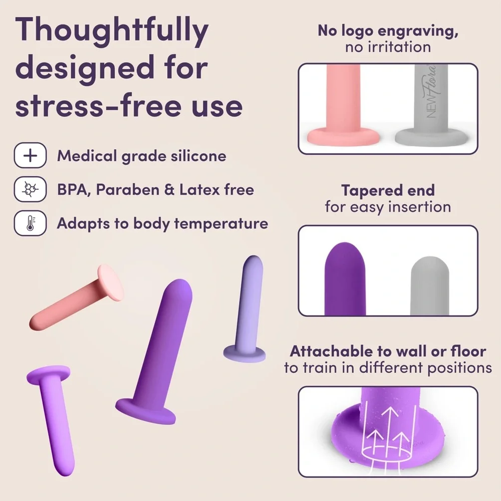 NIB! NewFlora Silicone Wand Exerciser Set of 4- Purple, Lavender, Lilac & Pink